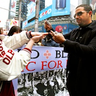 Magician David Blaine in Times Square to raise money for Haiti